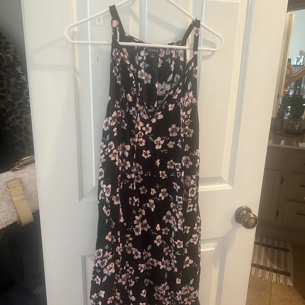Torrid Black and Pink Floral Midi Dress